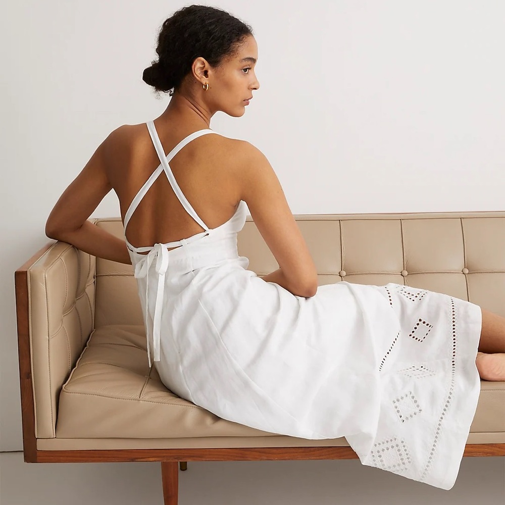 Madewell NWT Embroidered Eyelet Tie-Back Cami Midi Dress Size 8 in Eyelet White